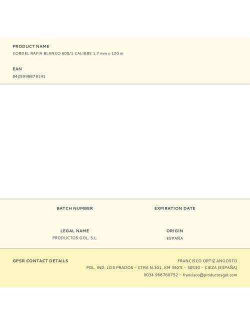 Cordel rafia blanco 600/1 calibre 1,7 mm x 120 m