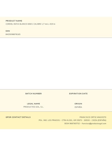 Cordel rafia blanco 600/1 calibre 1,7 mm x 420 m