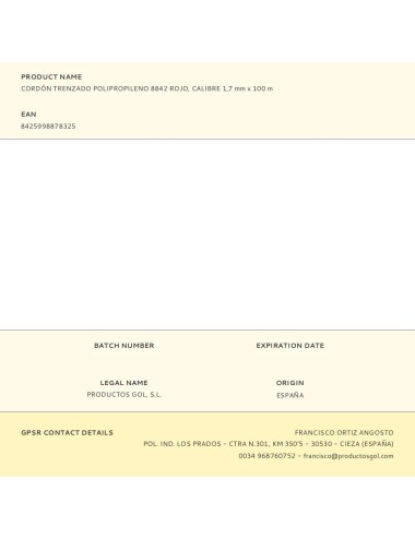 Cordón trenzado polipropileno 8842 rojo, calibre 1,7 mm x 100 m