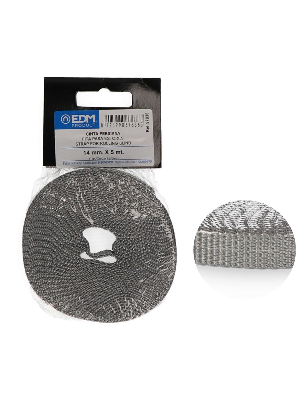 Cinta persiana gris 14 mm x 5 m