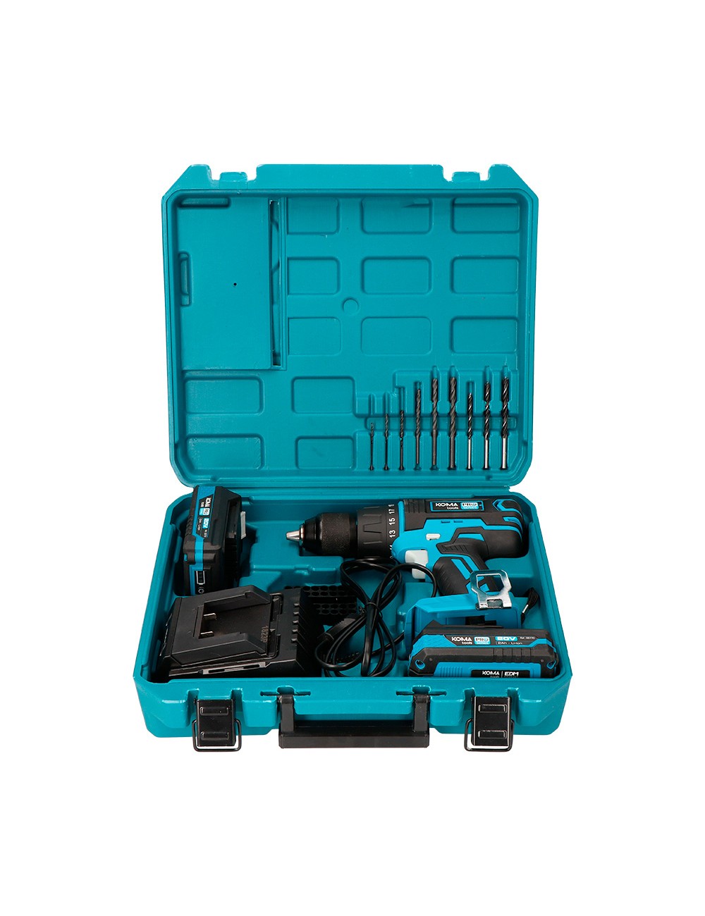 Kit taladro percutor/atornillador 20 v con 2 baterias 2.0a y cargador 22,5 x 20,3 cm pro series