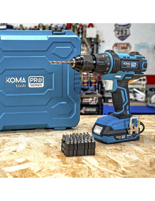 Kit taladro percutor/atornillador 20 v con 2 baterias 2.0a y cargador 22,5 x 20,3 cm pro series