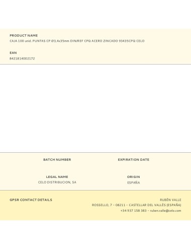 Caja 100 unid. puntas cp ø3,4x35mm din/ref cpq acero zincado 93435cpq celo