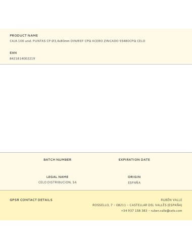 Caja 100 unid. puntas cp ø3,4x80mm din/ref cpq acero zincado 93480cpq celo