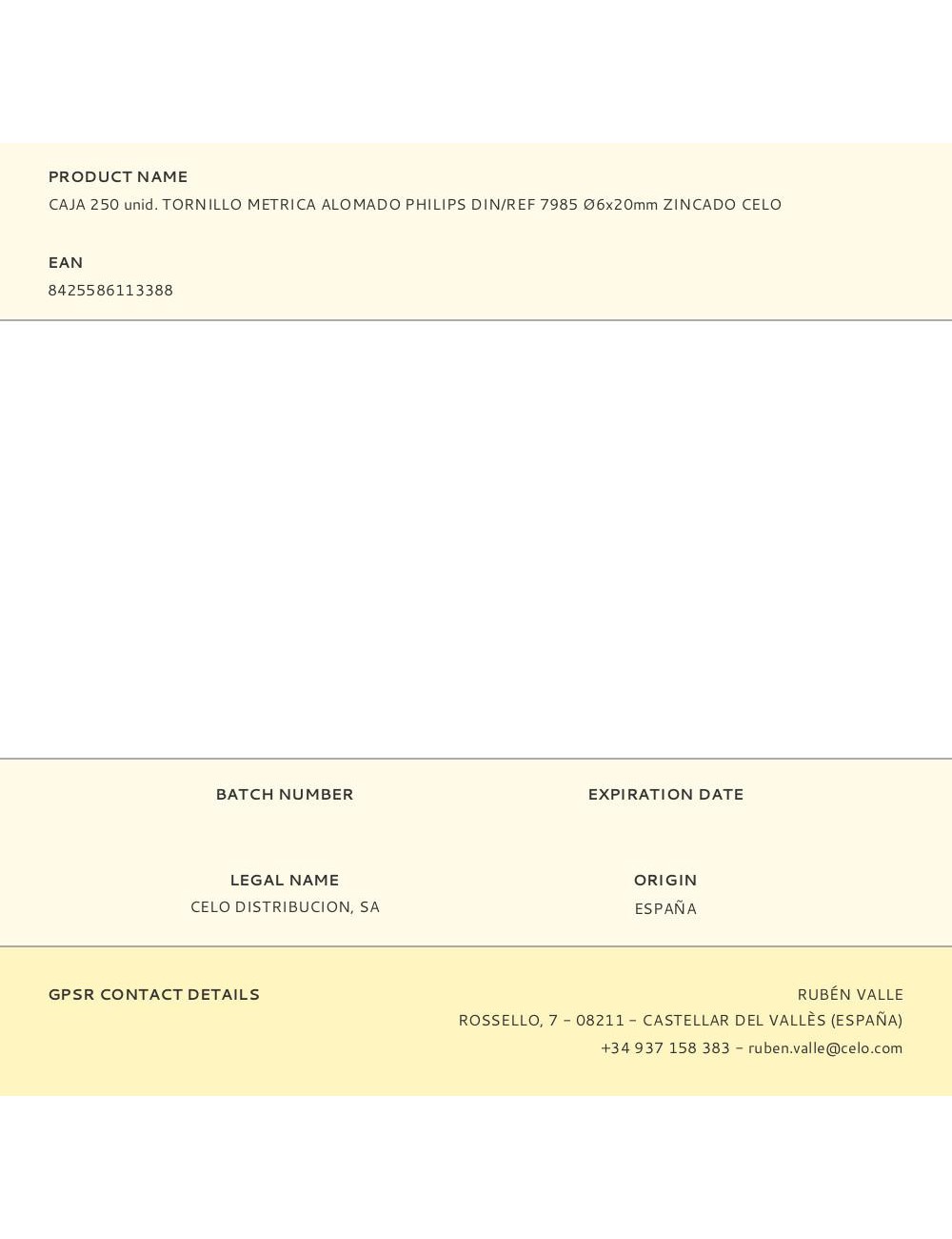 Caja 250 unid. tornillo metrica alomado philips din/ref 7985 ø6x20mm zincado celo