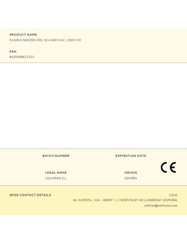 Fusible neozed d01 16 a 400 v ac / 250 v dc