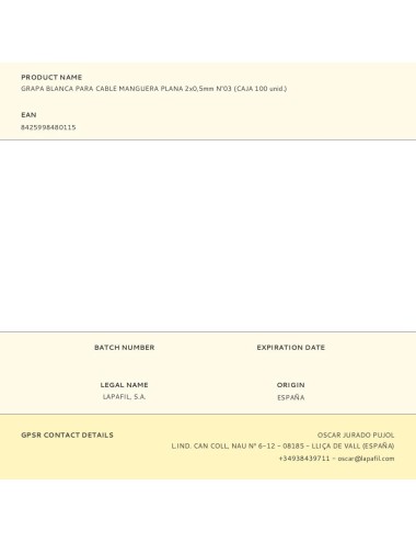 Grapa para cable manguera plana 2 x 0,5 mm n°03, blanca, caja 100 uds