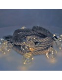 Guirnalda a pilas fija 10 bombillas con 3 leds cada bombilla. cuerda de yute luz blanco calido 3,15 m