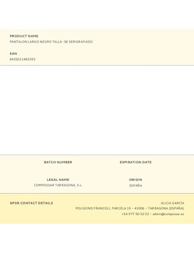 Pantalon largo negro talla-38 serigrafiado
