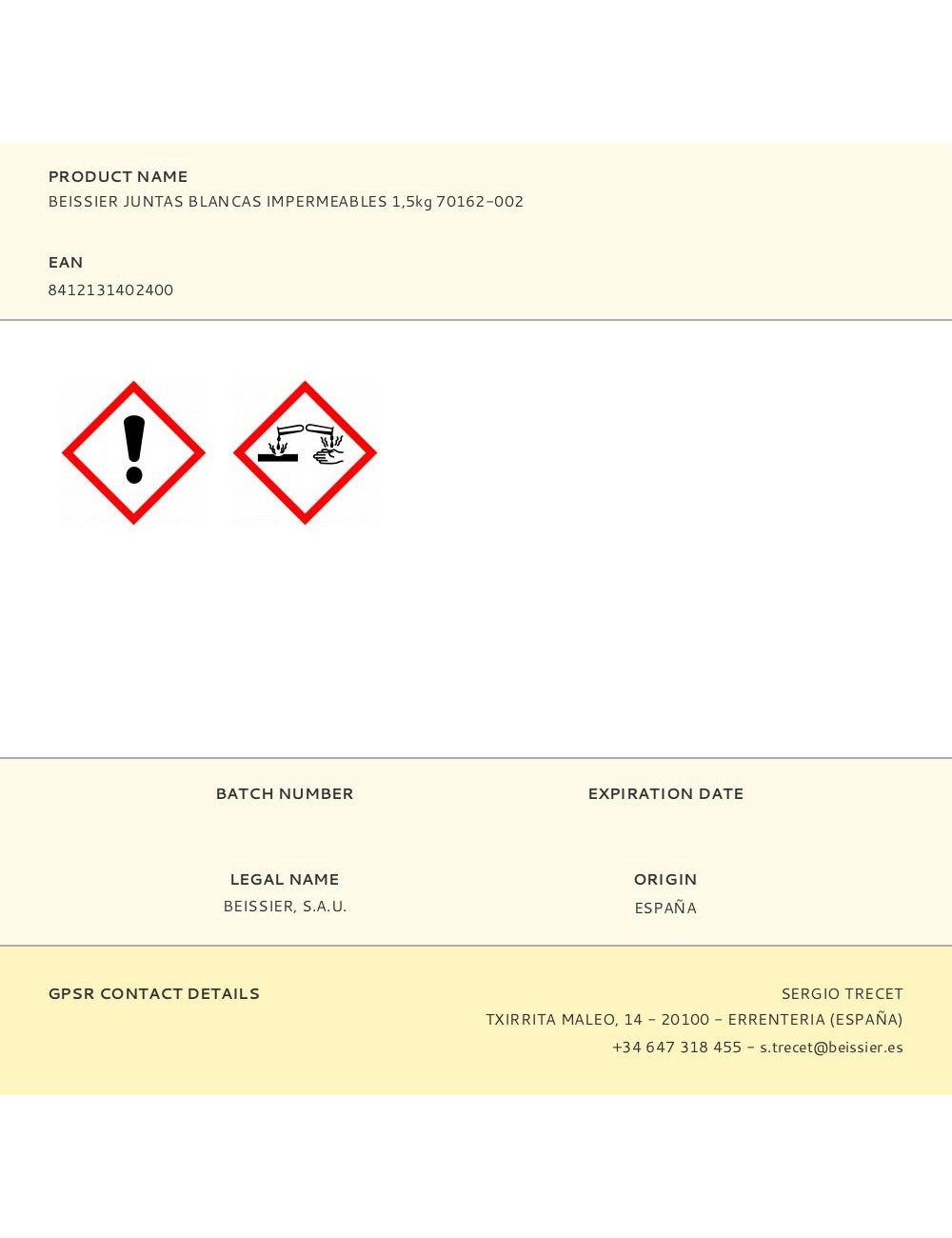 Masilla para juntas blancas impermeables 1,5 kg