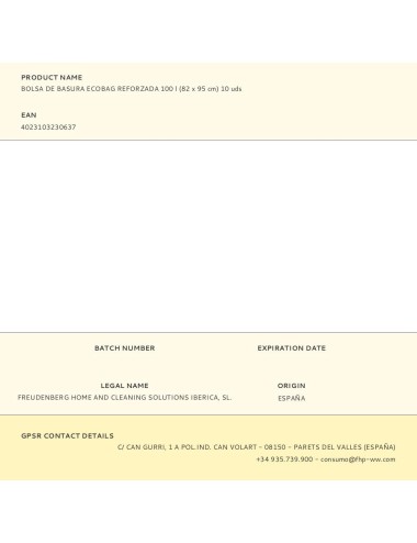 Bolsa de basura ecobag reforzada 100 l (82 x 95 cm) 10 uds
