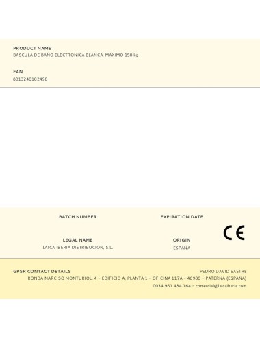 Bascula de baño electronica blanca, máximo 150 kg