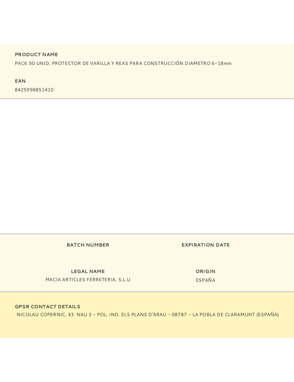 Rotector de varilla y reas para construcción ø6-18 mm, pack 50 uds
