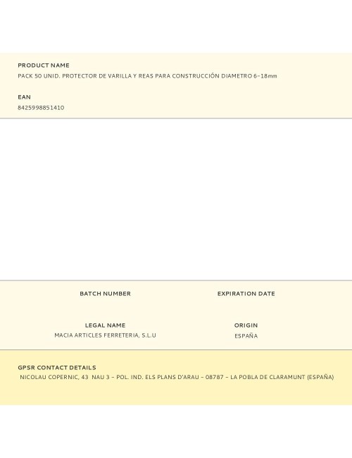 Rotector de varilla y reas para construcción ø6-18 mm, pack 50 uds