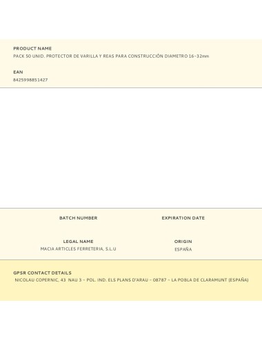 Protector de varilla y reas para construcción ø16-32 mm, pack 50 uds