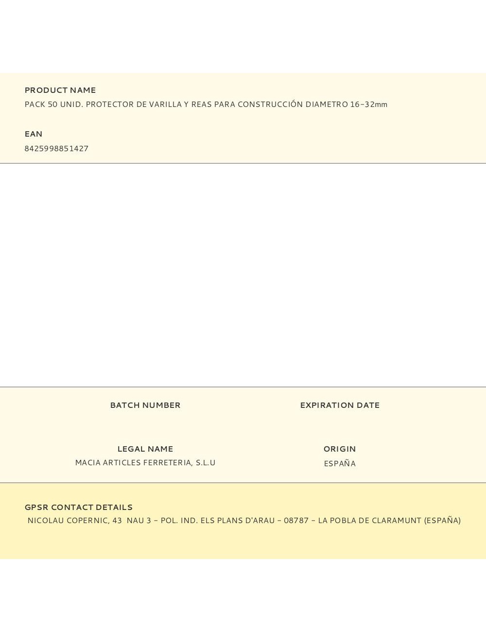 Protector de varilla y reas para construcción ø16-32 mm, pack 50 uds