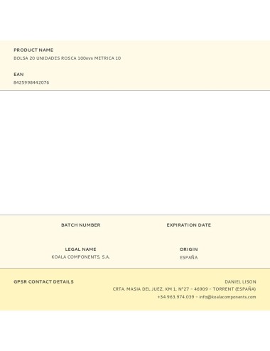 Bolsa 20 unidades rosca 100mm metrica 10