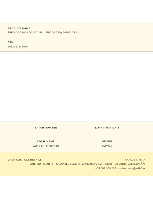 Grasa de litio multiusos 3 en 1 tubo 150 g