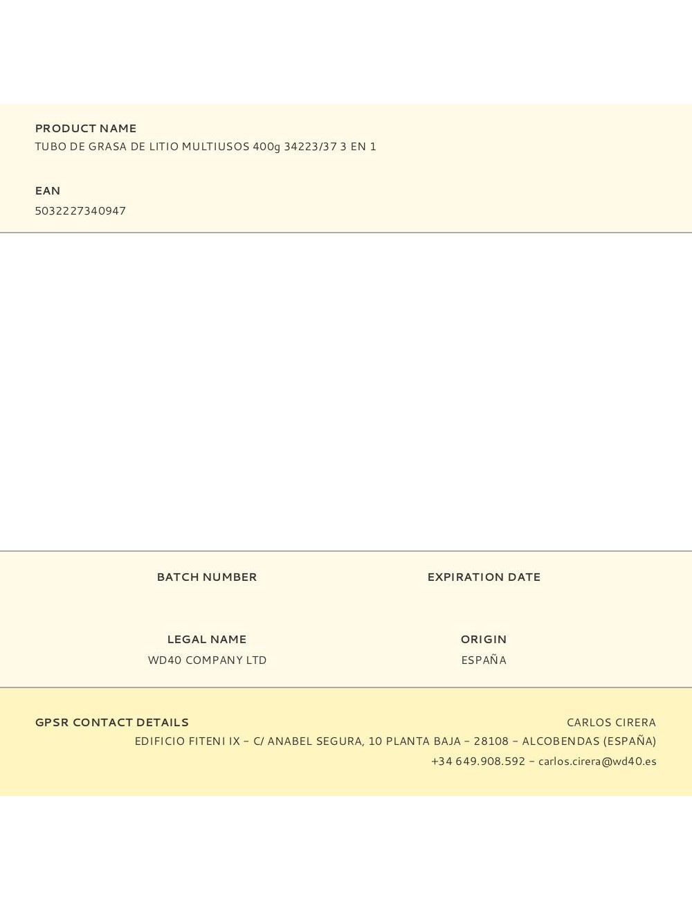 Grasa de litio multiusos 3 en 1 tubo 400 g