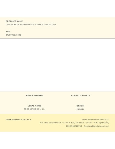 Cordel rafia negro 600/1 calibre 1,7 mm x 120 m
