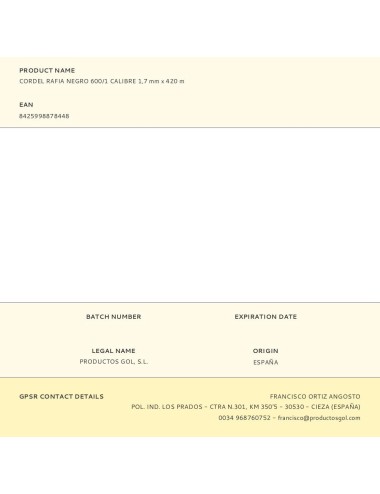 Cordel rafia negro 600/1 calibre 1,7 mm x 420 m