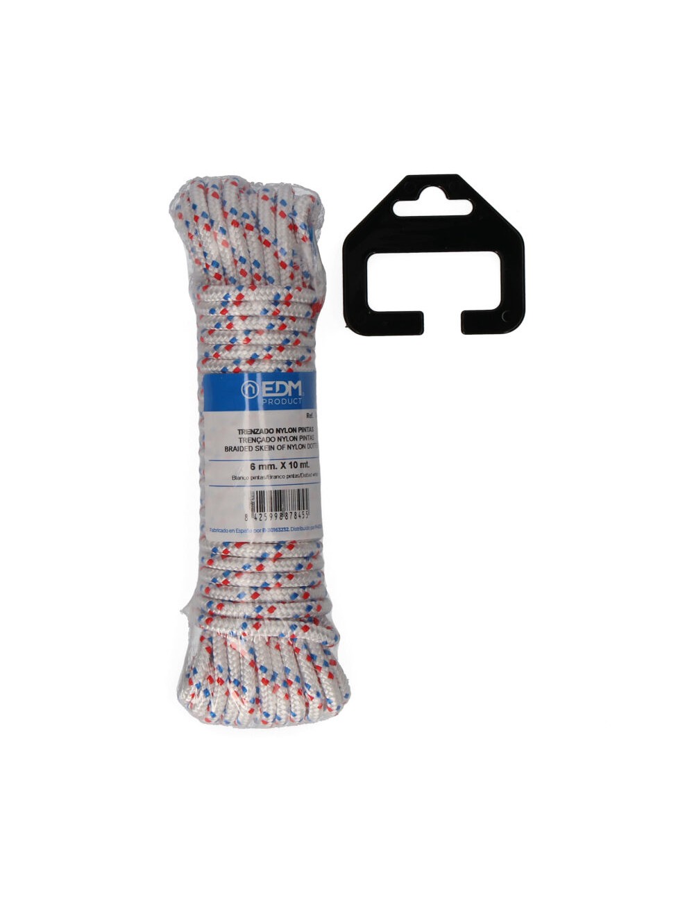 Cuerda trenzada blanca con pintas nylon, calibre 6 mm x 10 m