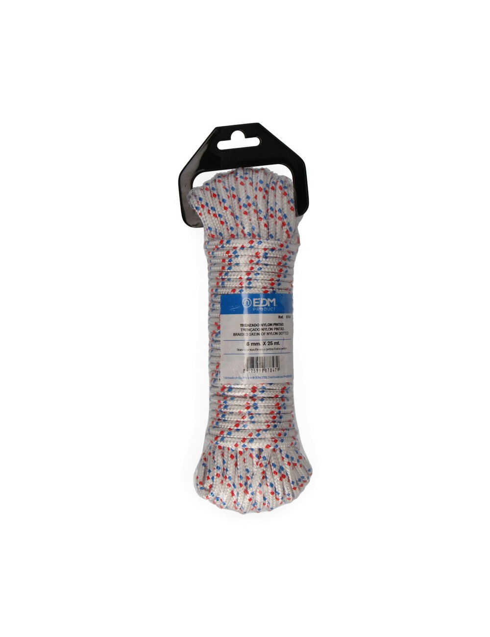 Cuerda trenzada blanca con pintas nylon, calibre 6 mm x 25 m