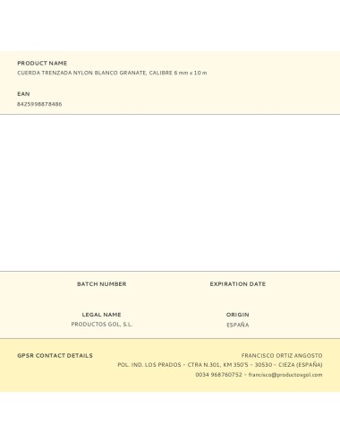 Cuerda trenzada nylon blanco granate, calibre 6 mm x 10 m