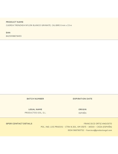 Cuerda trenzada nylon blanco granate, calibre 6 mm x 15 m