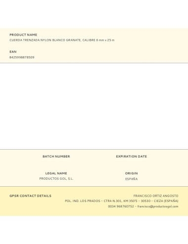 Cuerda trenzada nylon blanco granate, calibre 6 mm x 25 m