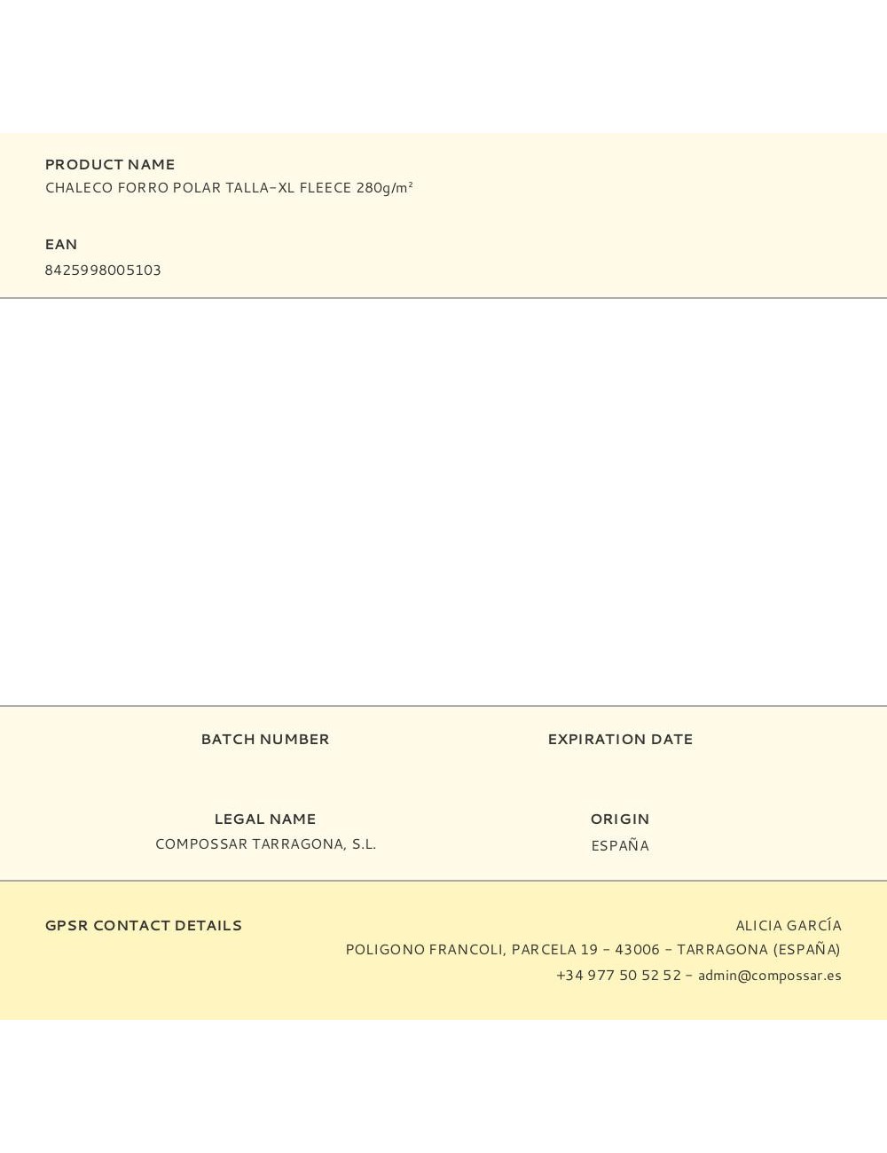 Chaleco forro polar talla-xl fleece 280g/m