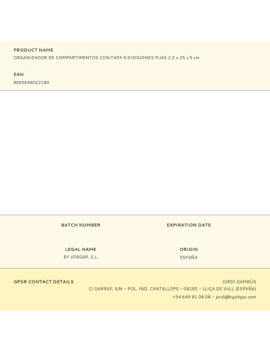 Organizador de compartimentos con tapa 9 divisiones fijas 2,5 x 25 x 5 cm