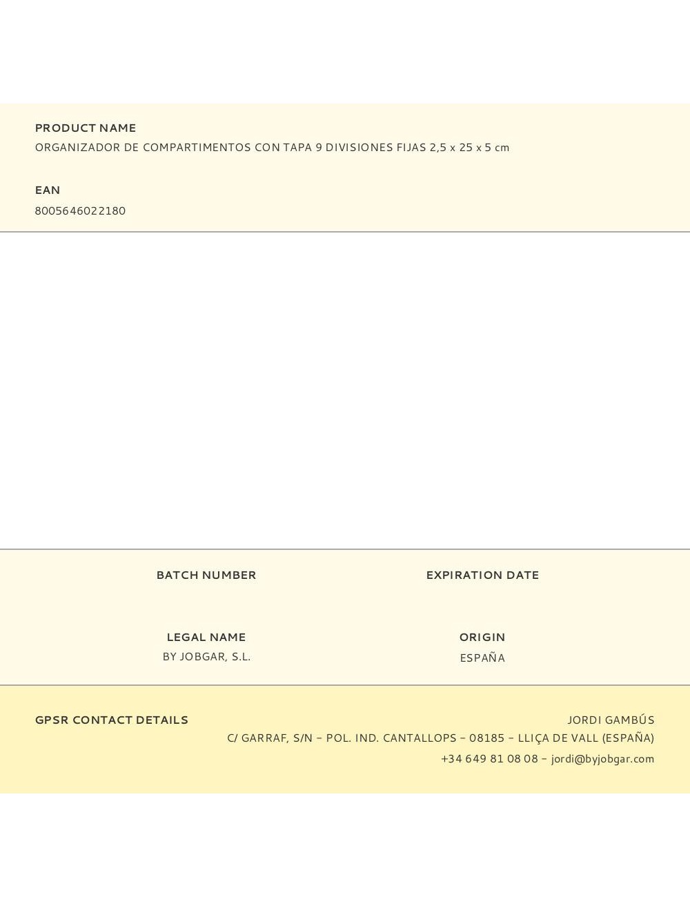 Organizador de compartimentos con tapa 9 divisiones fijas 2,5 x 25 x 5 cm