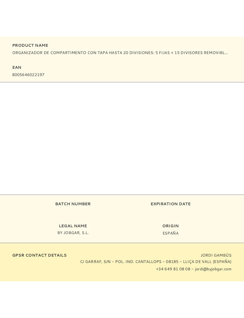 Organizador de compartimento con tapa hasta 20 divisiones: 5 fijas + 15 divisores removibles 39,5 x 30,5 x 6 cm