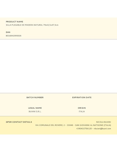 Silla plegable de madera natural 79x42,5x47,5cm