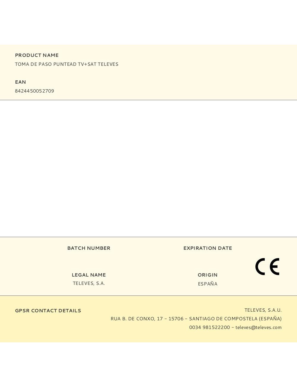 Toma de paso puntead tv+sat televes