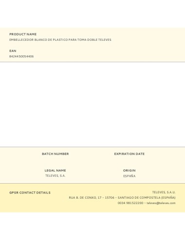 Embellecedor blanco de plastico para toma doble televes