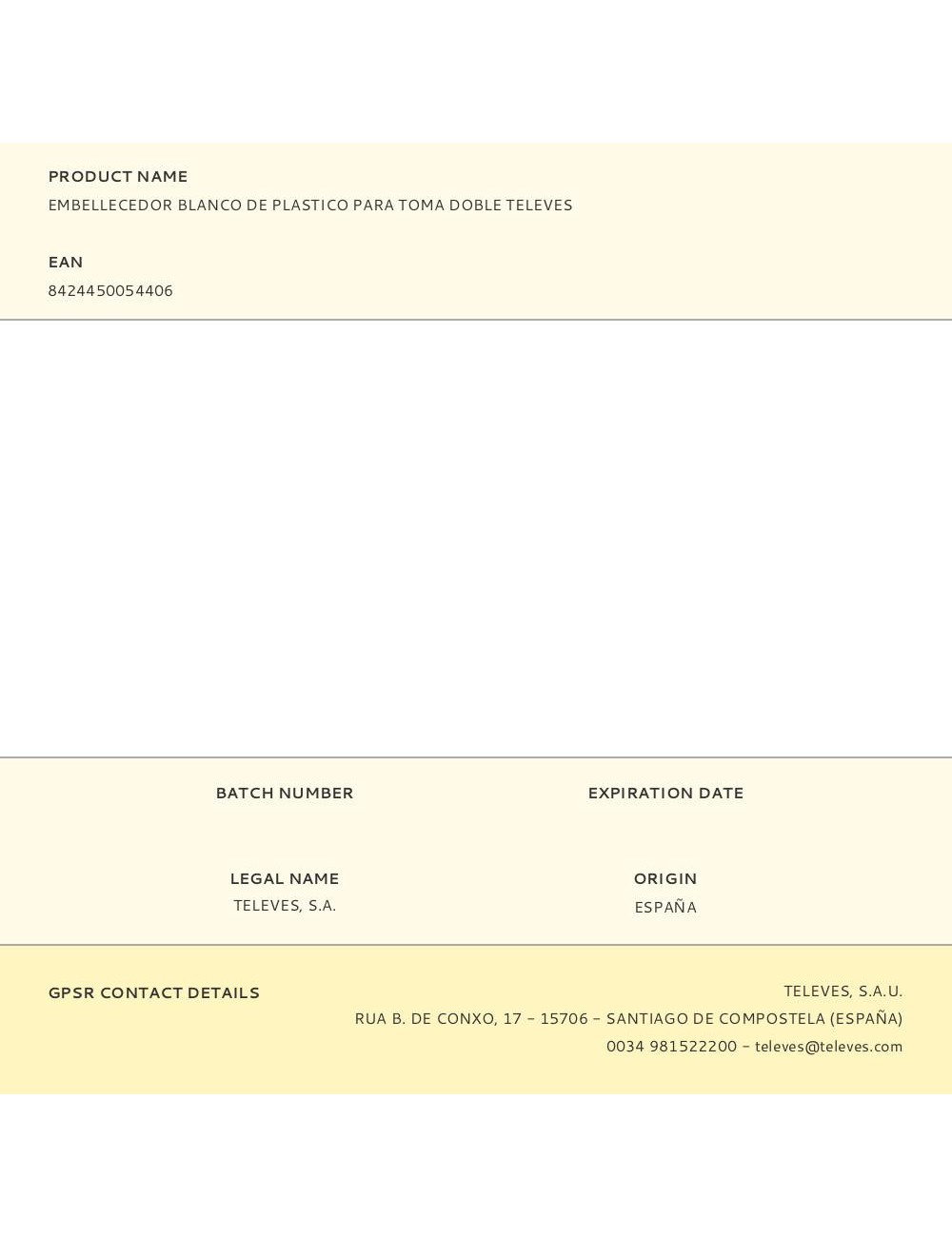 Embellecedor blanco de plastico para toma doble televes