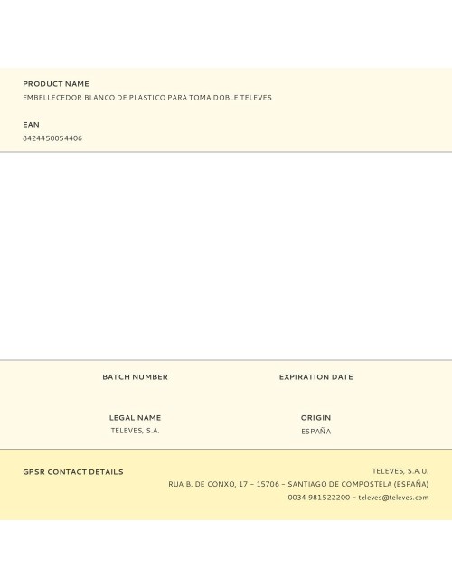 Embellecedor blanco de plastico para toma doble televes