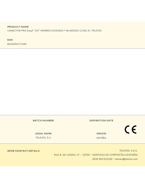 Conector pro easyf "cei" hembra acodado y blindado clase a+ televes