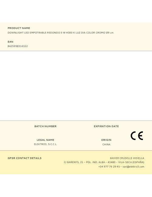 Downlight led empotrable redondo 5 w 4000 k luz dia color cromo ø9 cm