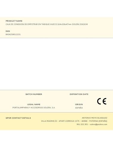 Caja de conexion de empotrar en tabique hueco 164x106x47mm solera 5363gw