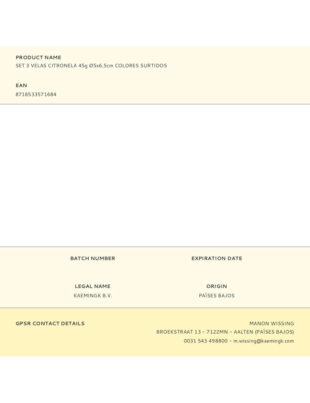 Set 3 velas citronela 45g ø5x6,5cm colores surtidos