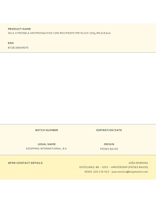 Vela citronela antimosquitos con recipiente metalico 165g ø9,5x9,6cm