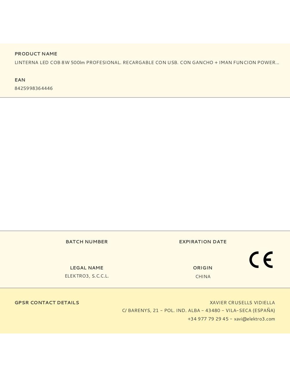 Linterna led cob 10w 500lm profesional. recargable con usb. con gancho + iman funcion power bank. incluye cable de carga