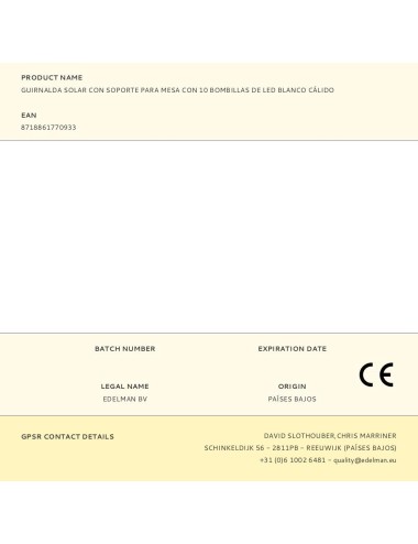 Guirnalda solar con soporte para mesa con 10 bombillas de led blanco cálido
