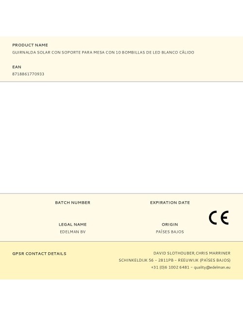 Guirnalda solar con soporte para mesa con 10 bombillas de led blanco cálido