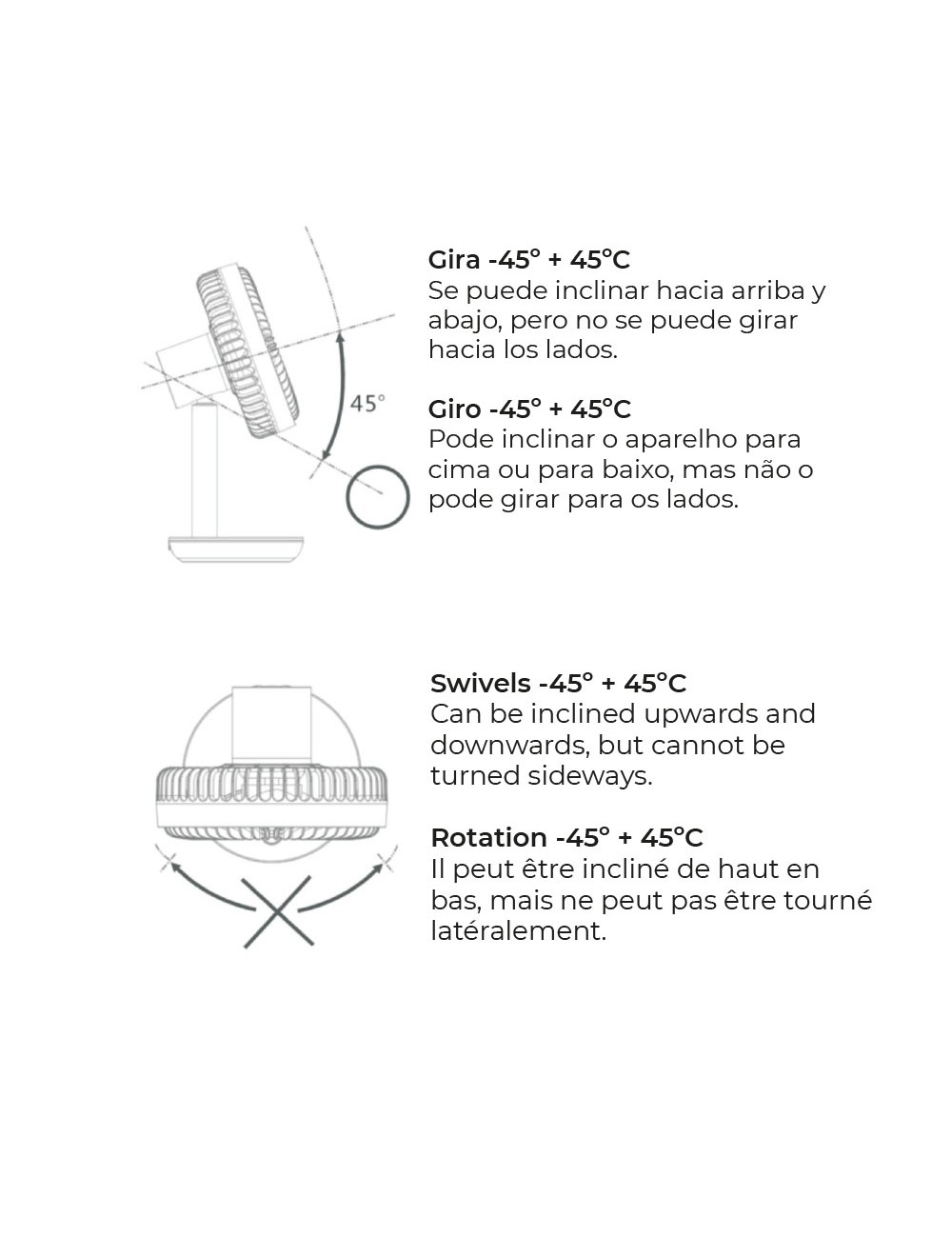 Ventilador de sobremesa recargable blanco potencia: 5w 31,6 db aspas: ø14,5 cm 17 x 13 x 26 cm