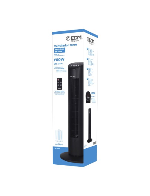 Ventilador de torre. potencia: 60 w 54,8 db, mando a distancia, negro 28 x 78,3 cm