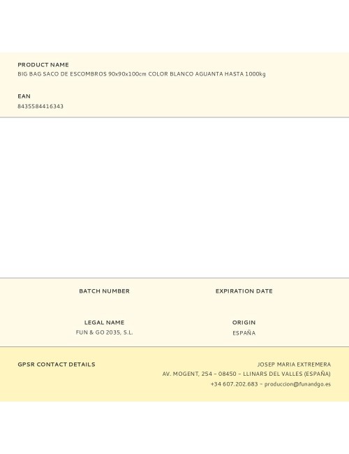 Big bag saco de escombros 90x90x100cm color blanco aguanta hasta 1000kg